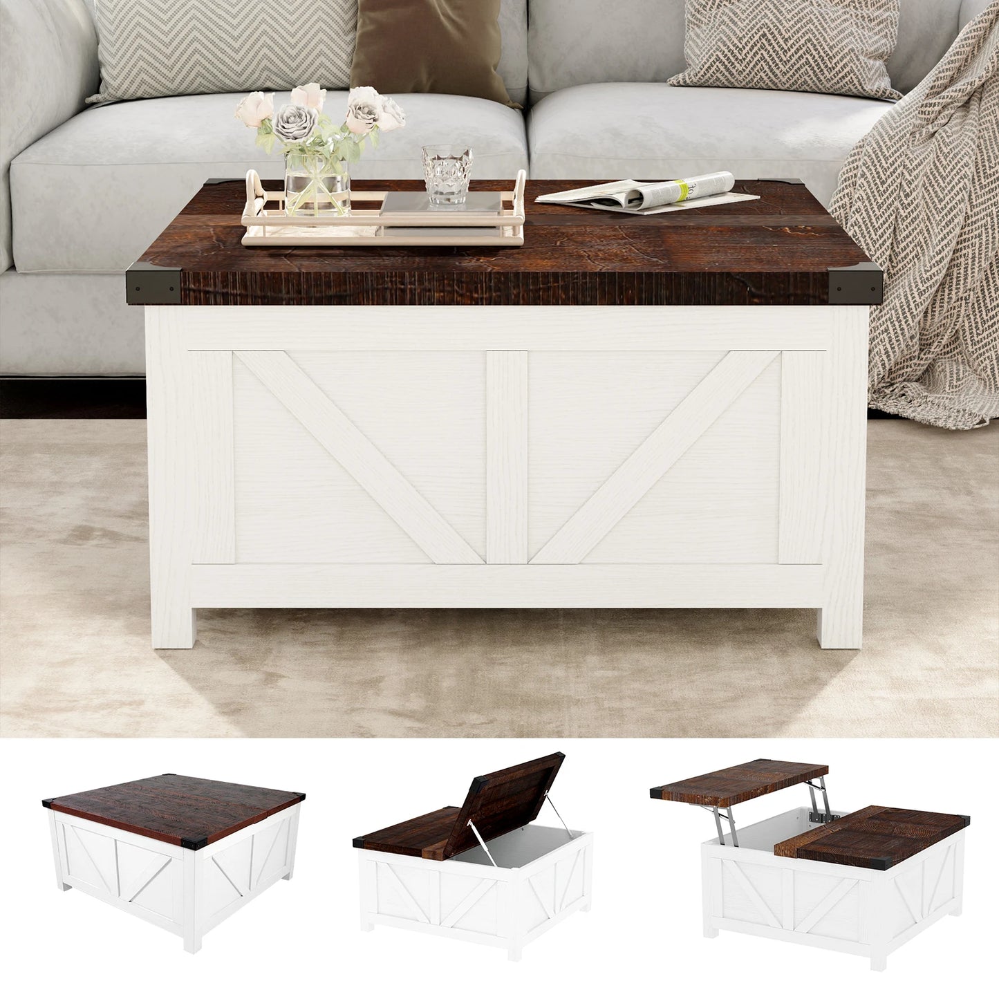 Lift Top Coffee Table with Hidden Storage for Living Room