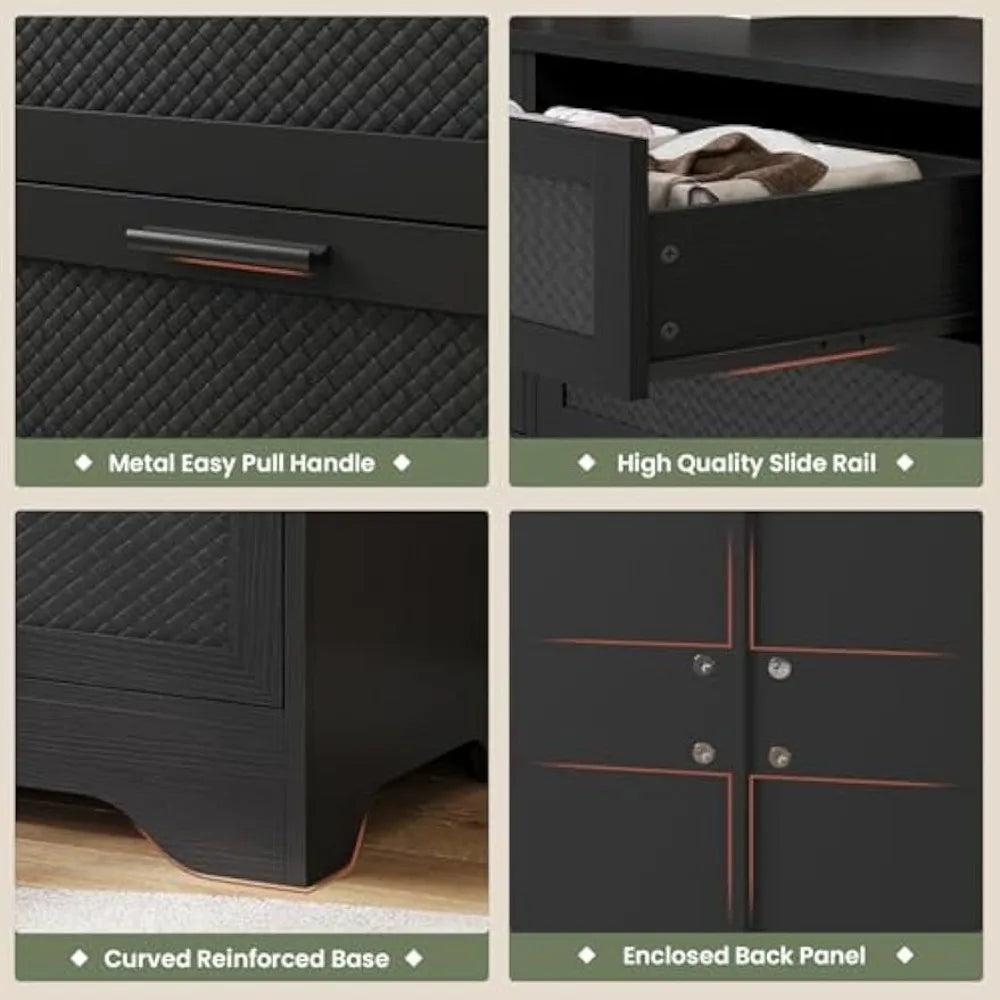Black Dresser With 8 Drawers For Bedroom Rustic Wood Storage