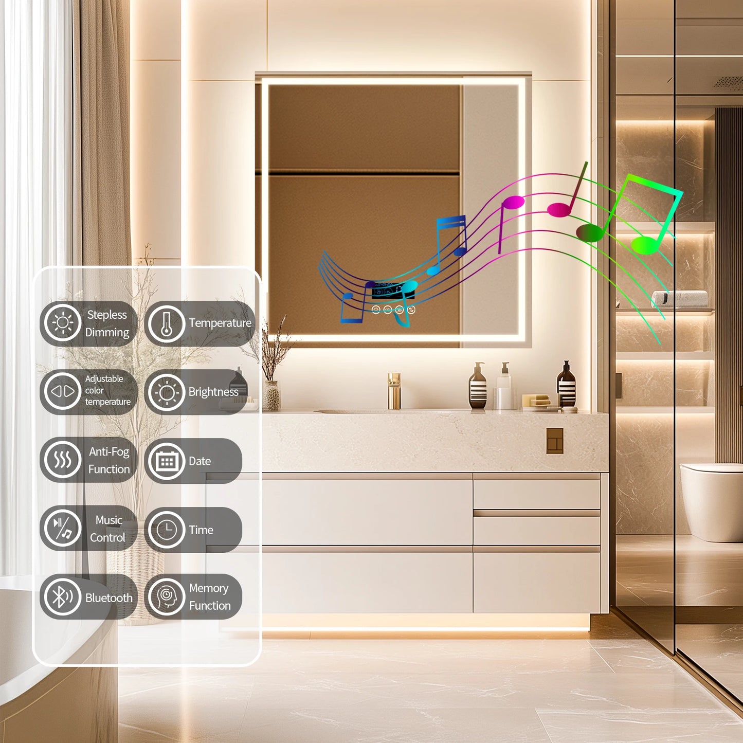 LED Bathroom Mirror with Bluetooth and Anti-Fog Technology