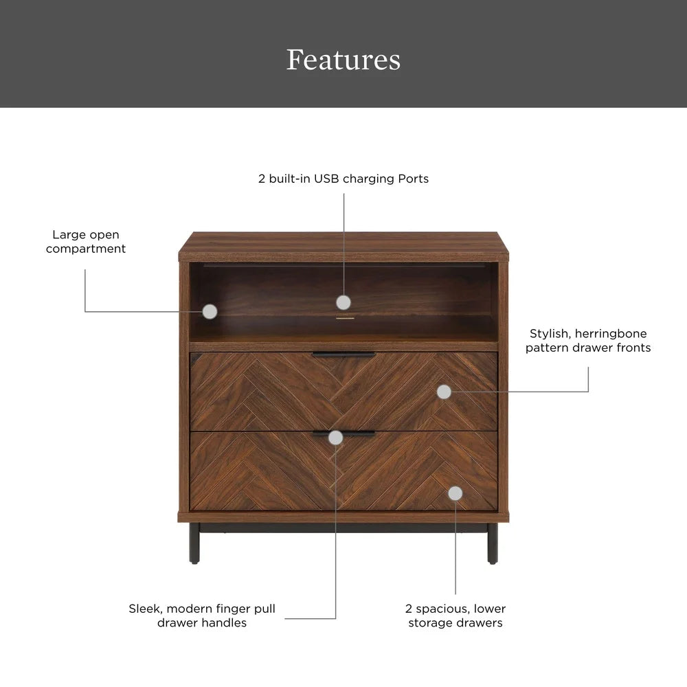 DUTRIEUX Wyatt Geo 2 Drawer Nightstand With USB Ports