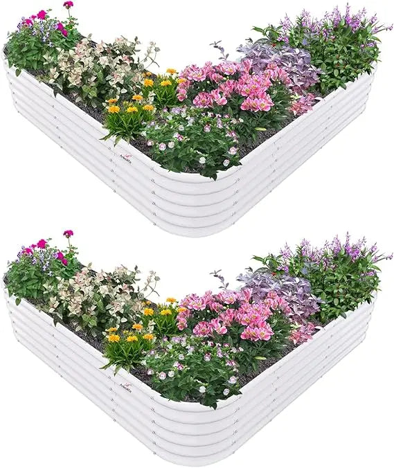 Anleolife 2 Pack L Shaped Galvanized Raised Garden Beds