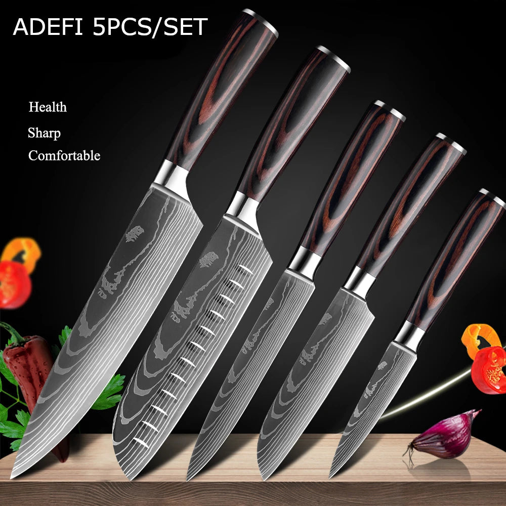 Ruiguan Damascus Chef Knife Set Santoku Kitchen Knives