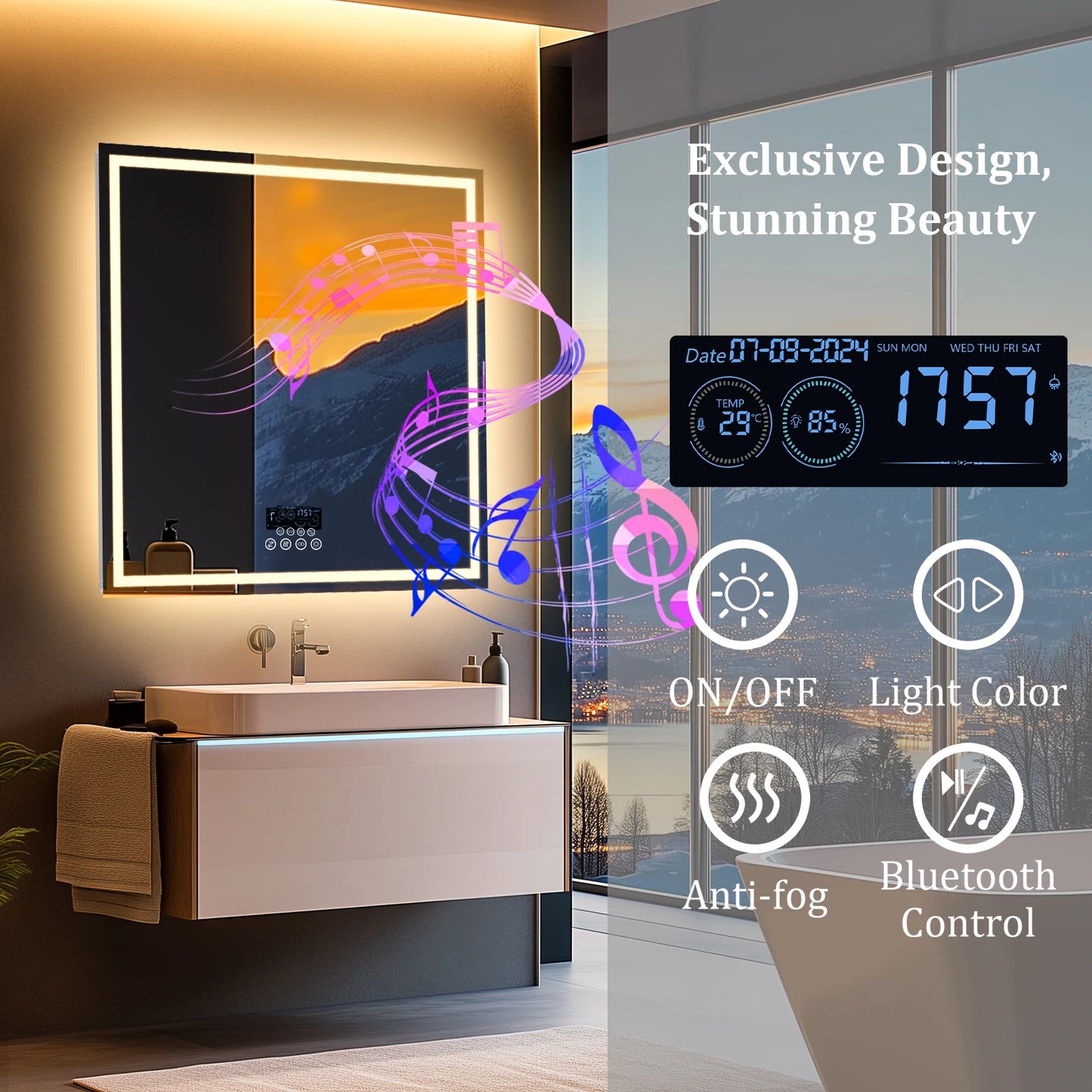 LED Bathroom Mirror with Bluetooth and Anti-Fog Technology