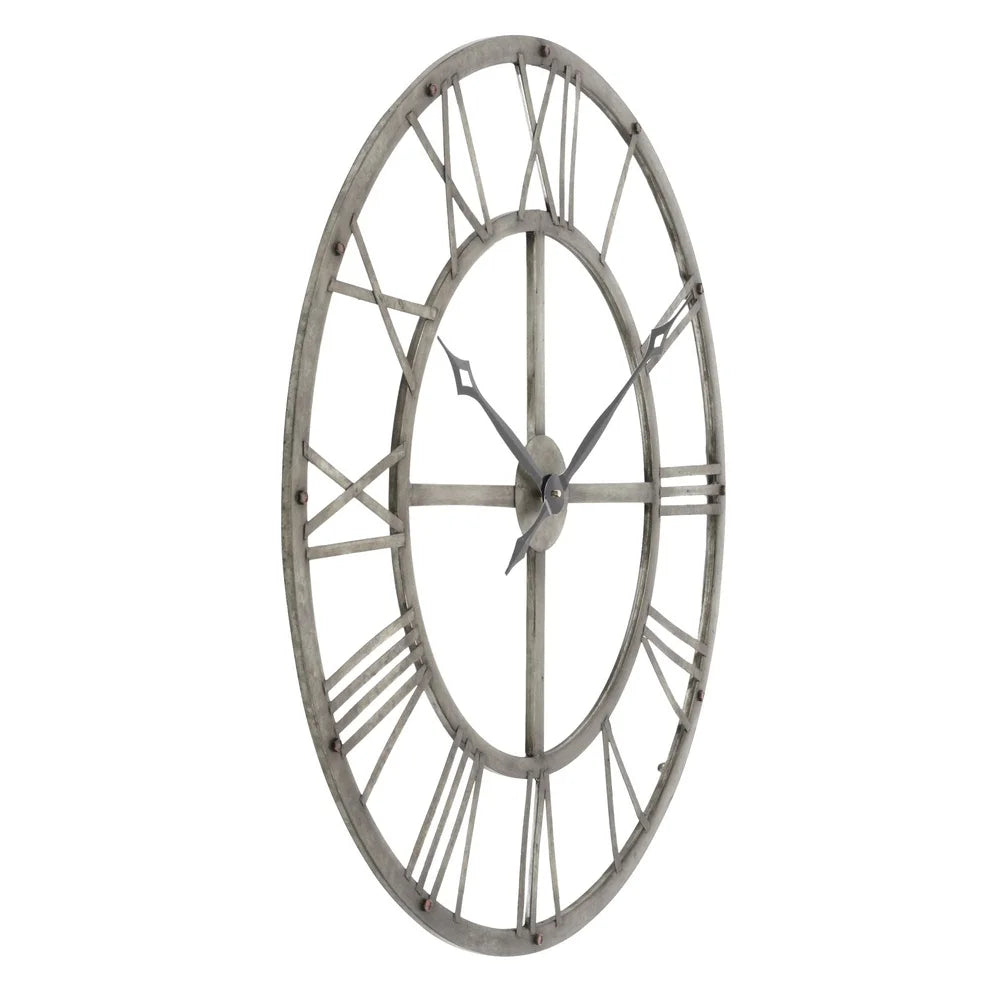 Galvanized Metal Wall Clock 32 Inch Quartz Battery Operated