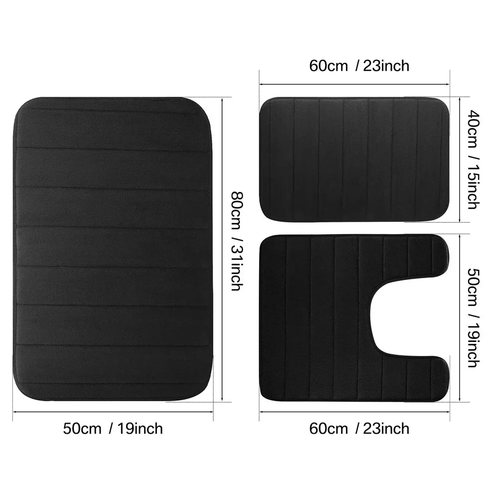 Black Memory Foam Bath Mat Soft Non-Slip Comfort