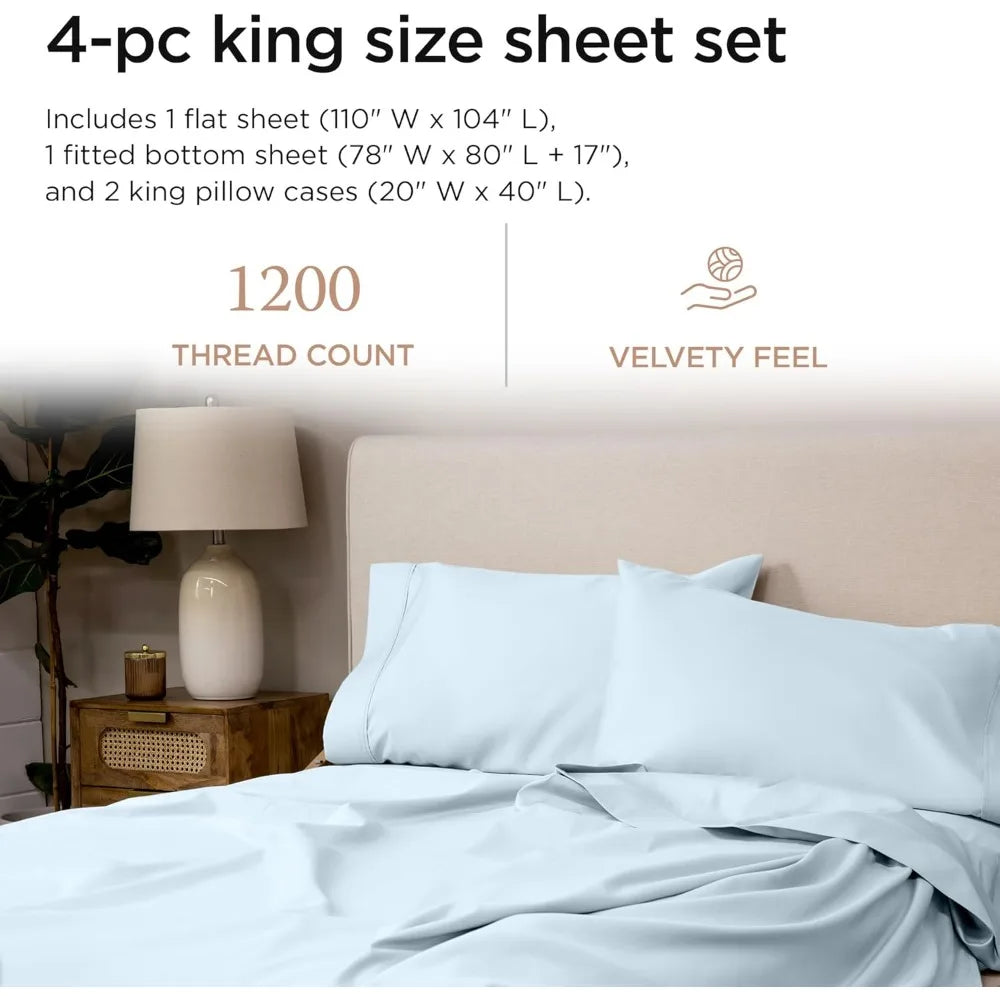 King Size Sheets 1200 Thread Count King Mattress Light Blue