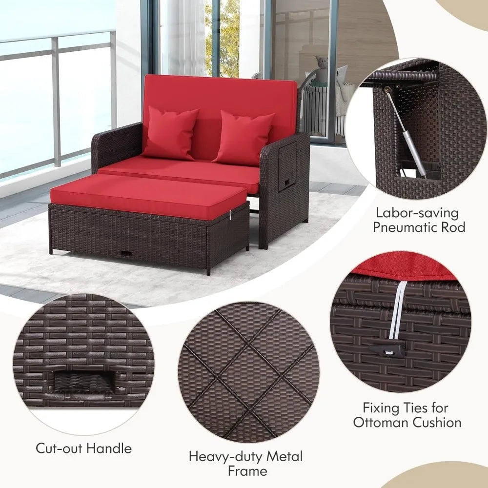 Moccha Outdoor Daybed Wicker Sofa Set With Storage Ottoman