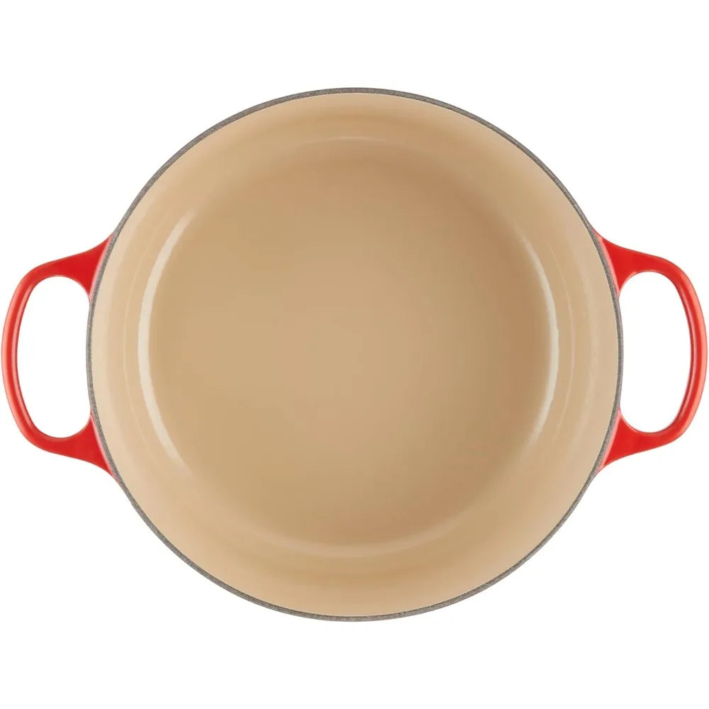 New Upgraded Enameled Cast Iron Dutch Oven Cerise 7.25 Qt