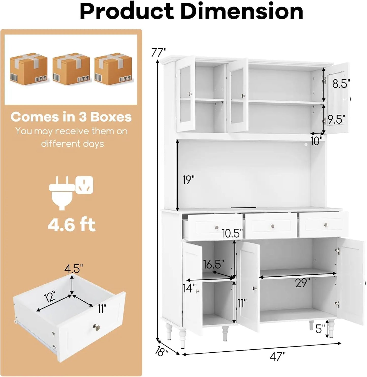 Large Pantry Cabinet with LED Lights and Spacious Storage