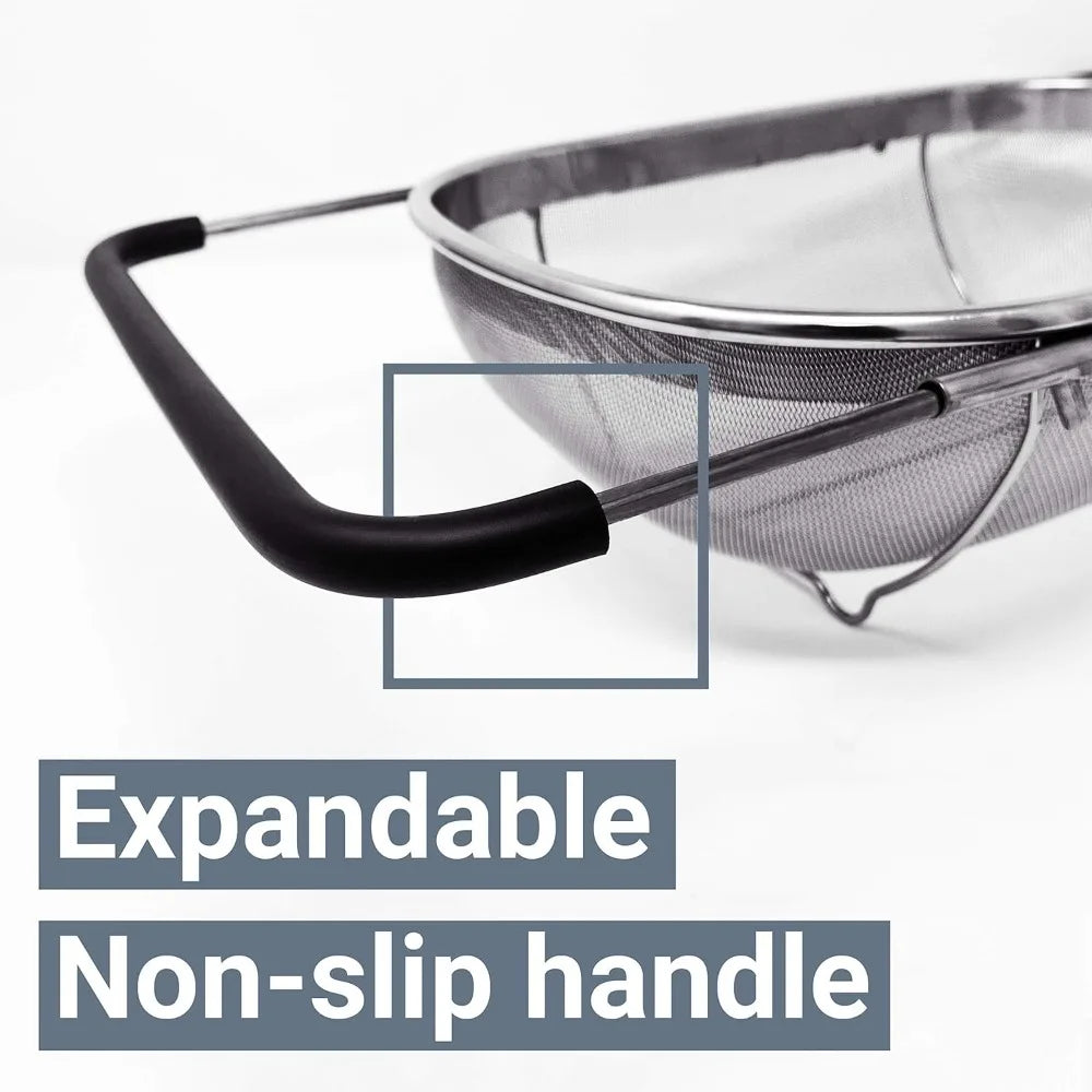 Over Sink Colander Filter Stainless Steel Rubber Handle