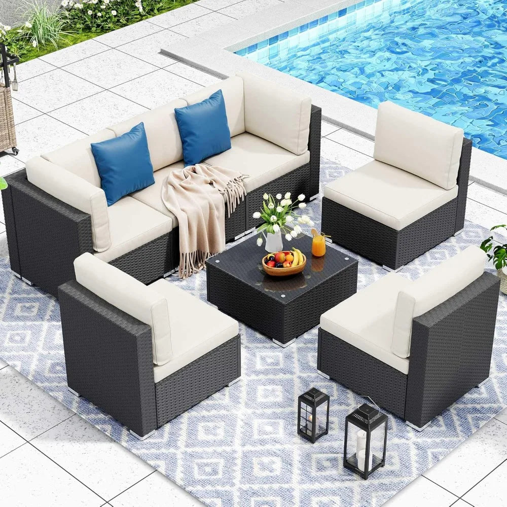 7 Piece Outdoor Patio Furniture Set Wicker Sectional Sofa