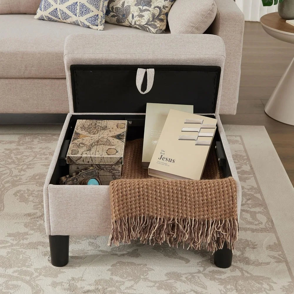 Convertible Sectional Sofa With Linen Fabric Ottoman Table