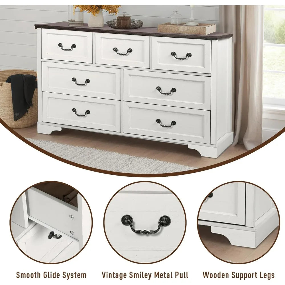 Rustic Farmhouse Bedroom Set with 6 Drawer Dresser