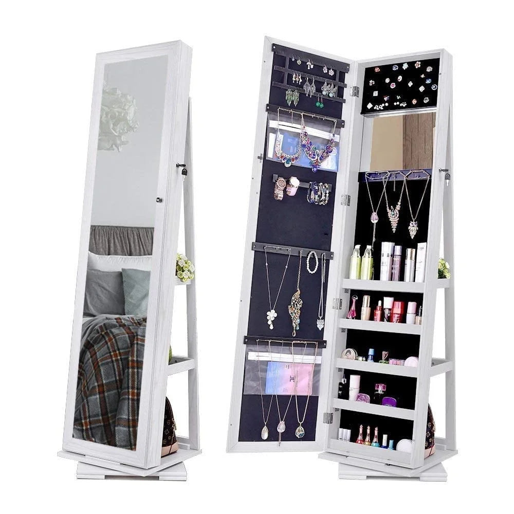 Degree Rotatable Jewelry Armoire With Full Length Mirror