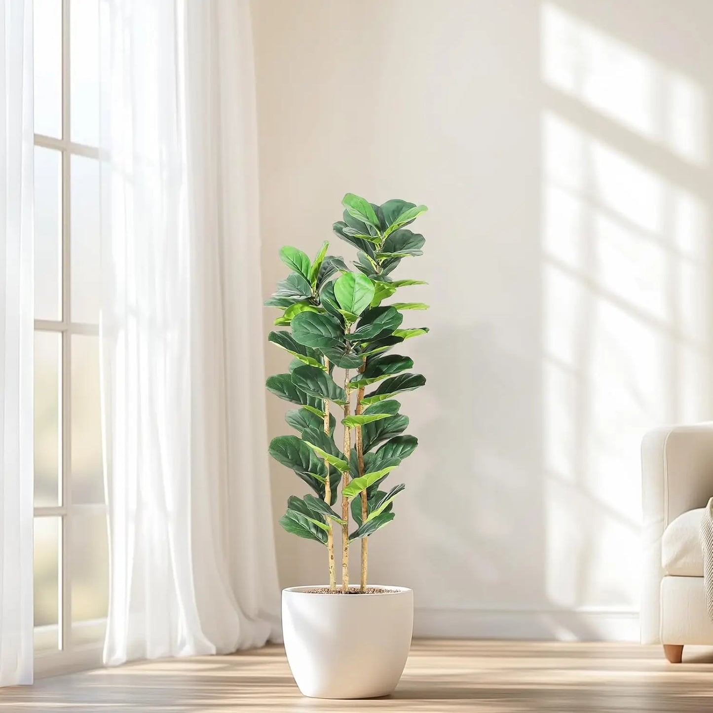 HiMISCN Fiddle Leaf Fig Tree With Pot Fake Greenery Home