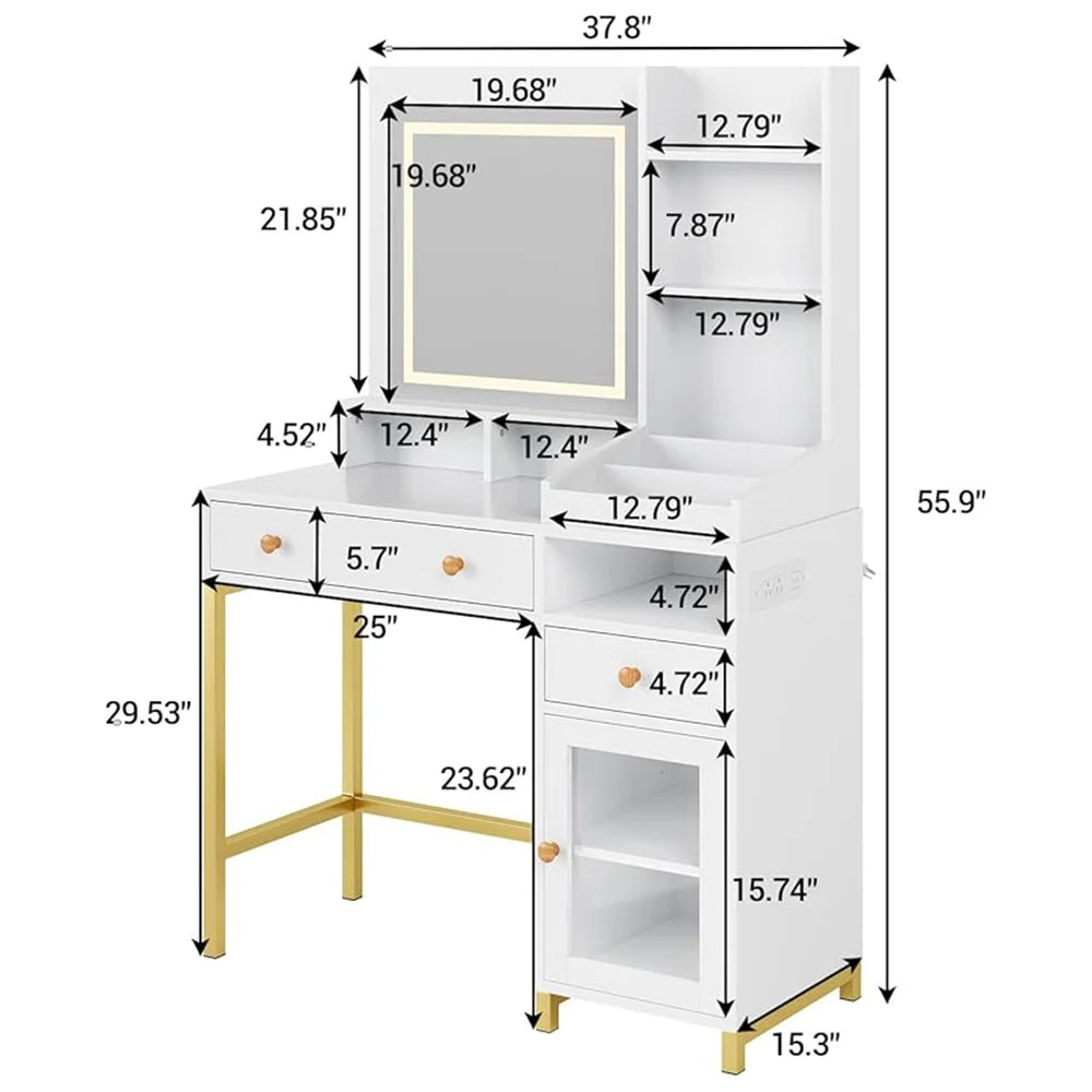 Vanity Desk With LED Mirror And Drawers Dressing Table