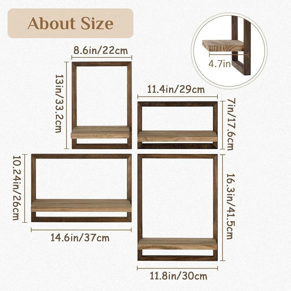 Wood Floating Shelves Rustic Wall Mounted Storage Set