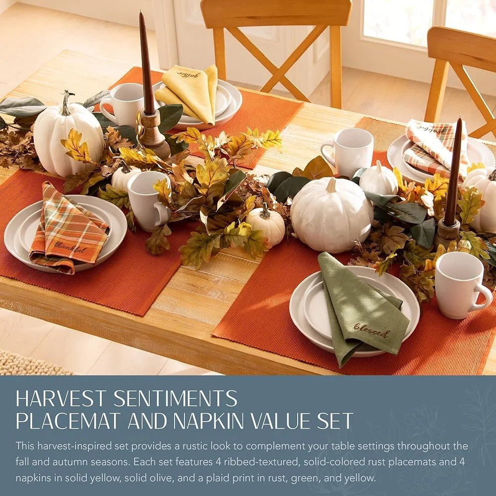 Autumn Cotton Napkin And Placemat Set 8 Pieces Harvest Decor