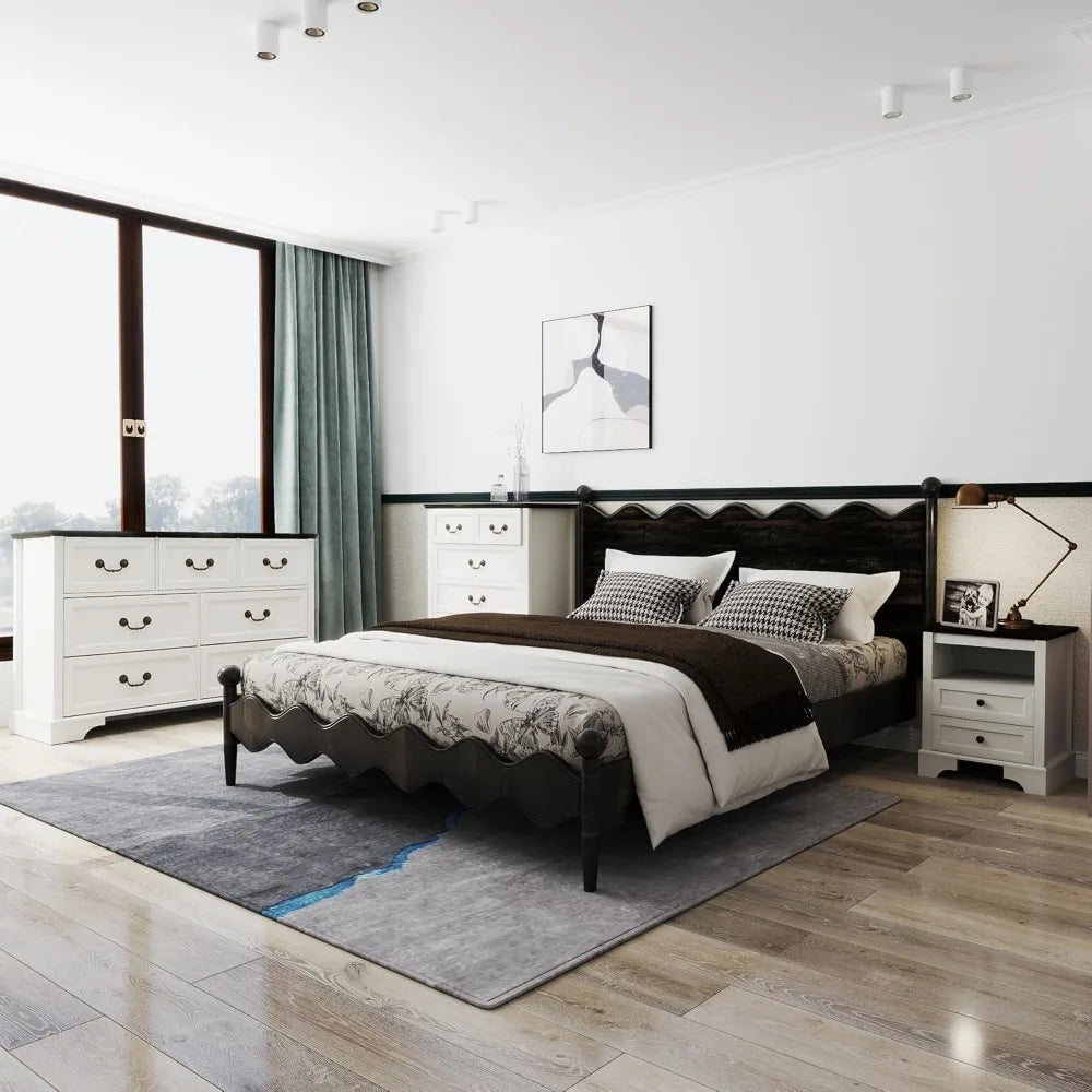 Rustic Farmhouse Bedroom Set with 6 Drawer Dresser