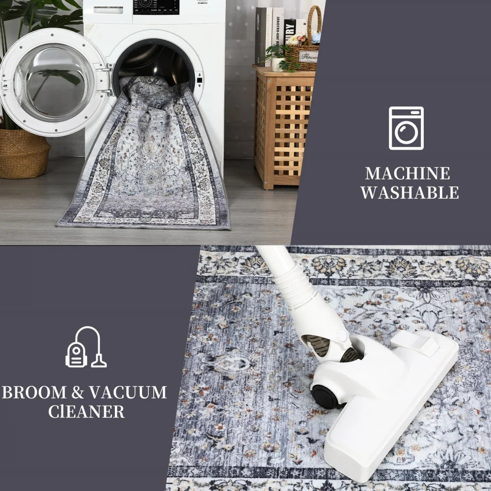 Large 8x10 Washable Vintage Area Rug for Living Room