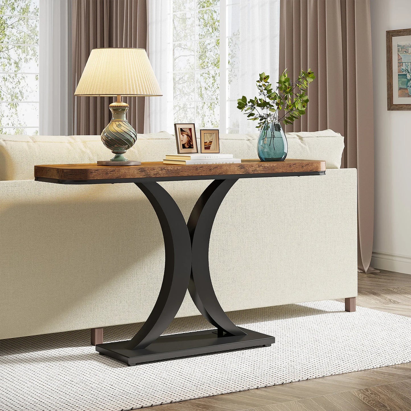 Tribesigns Industrial Console Table Geometric Iron Base