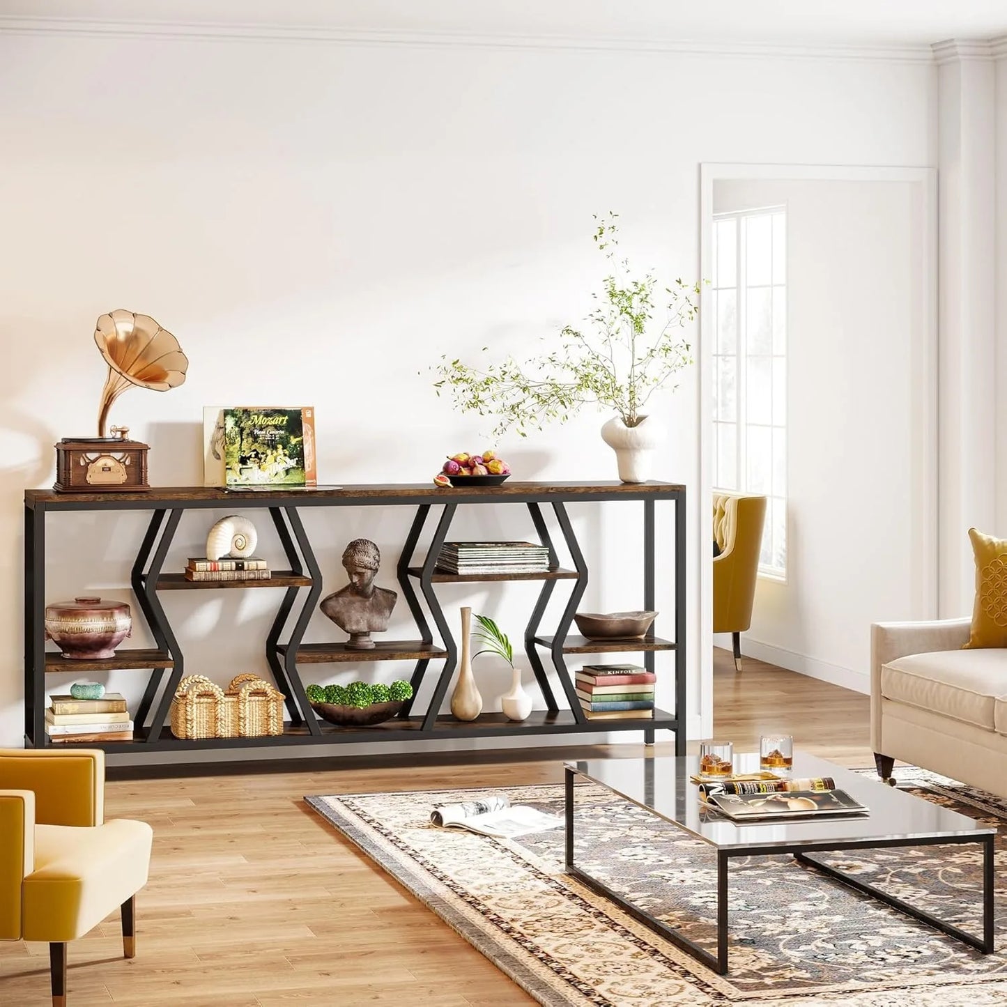 Sofa Console Table 4 Tier Wood Shelves Narrow Entryway