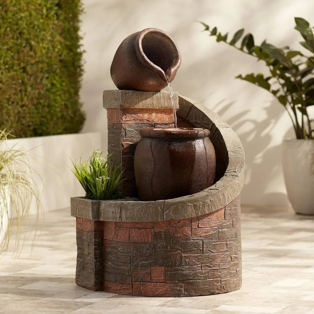 Verona Rustic Floor Fountain 35 Inch High LED Planter Box