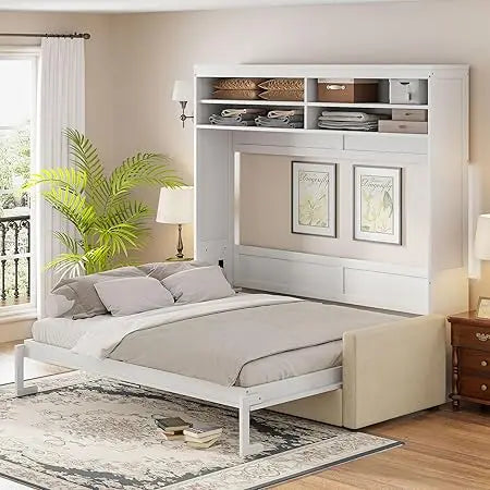 Harper and Bright Queen Murphy Bed With Sofa Shelves