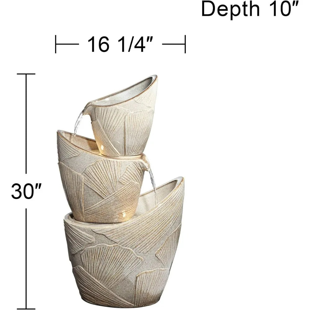 Lamps Plus Three Urn Faux Stone Floor Fountain With LED