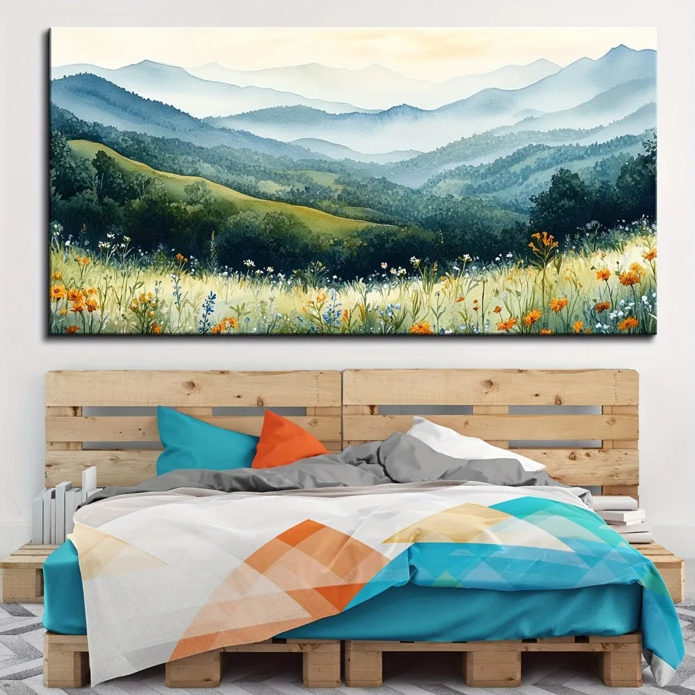 1.5 Inch Pine Solid Wood Frame Forest Mural Mist Landscape