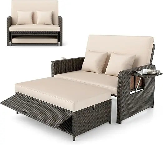 Moccha Outdoor Daybed Wicker Sofa Set With Storage Ottoman