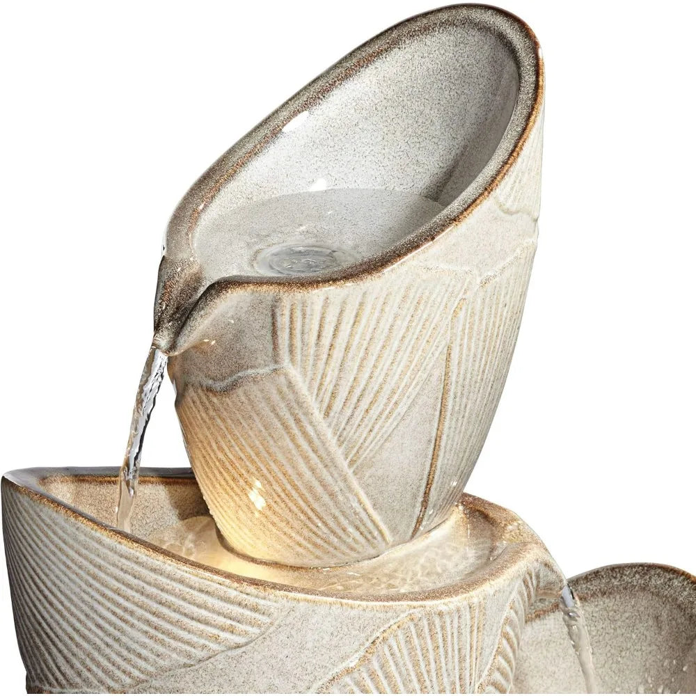 Lamps Plus Three Urn Faux Stone Floor Fountain With LED