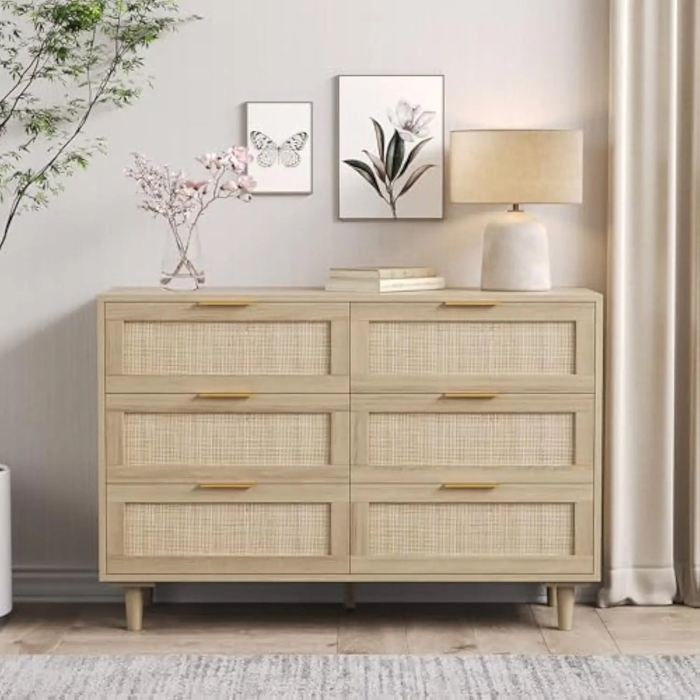 Rattan Dresser 6 Drawer Boho Farmhouse Chest of Drawers