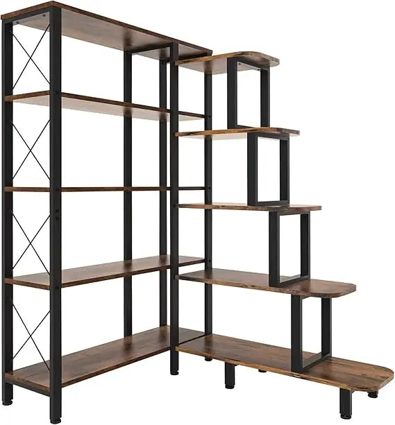 Large Corner Shelf Bookcase Industrial Reversible 5 Tier