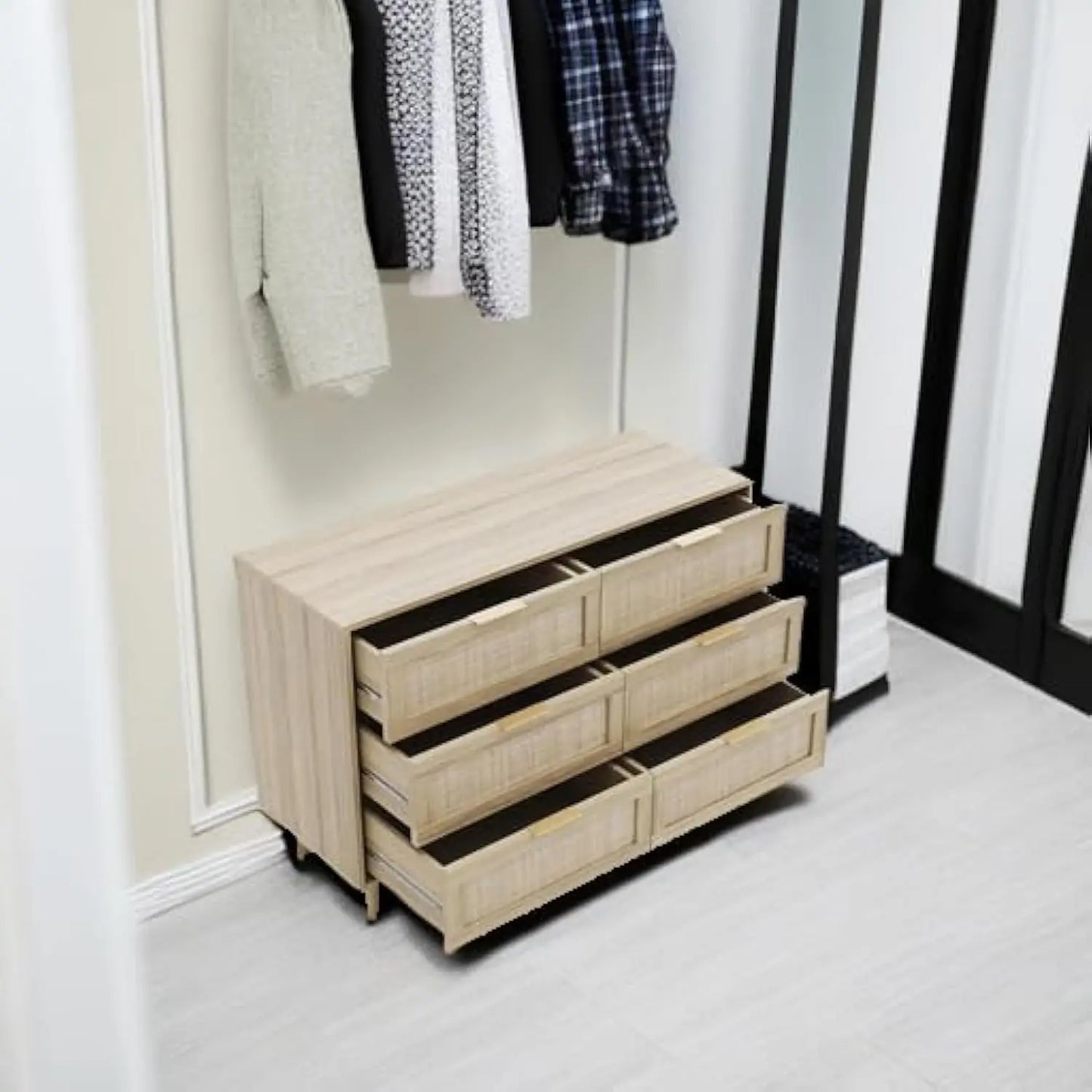 Rattan Dresser 6 Drawer Boho Farmhouse Chest of Drawers