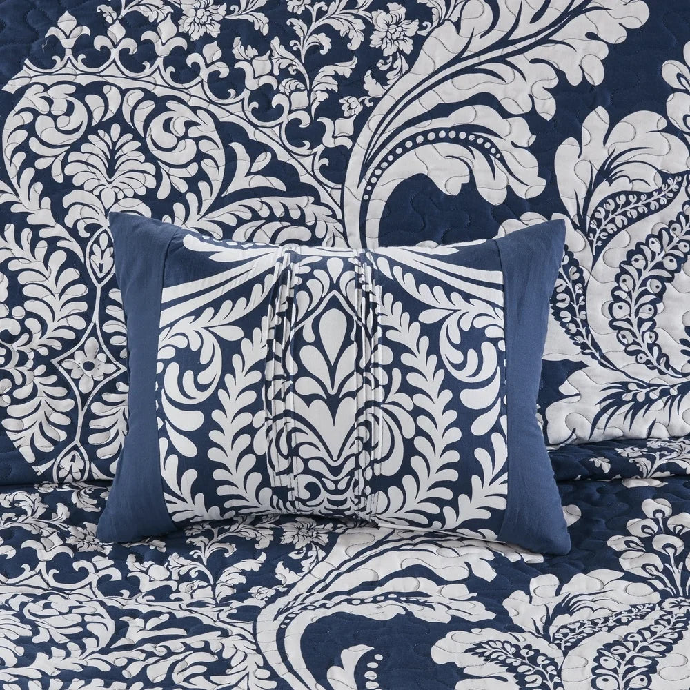 Damask Pattern Cotton Sateen Coverlet Bedding Set Pillows