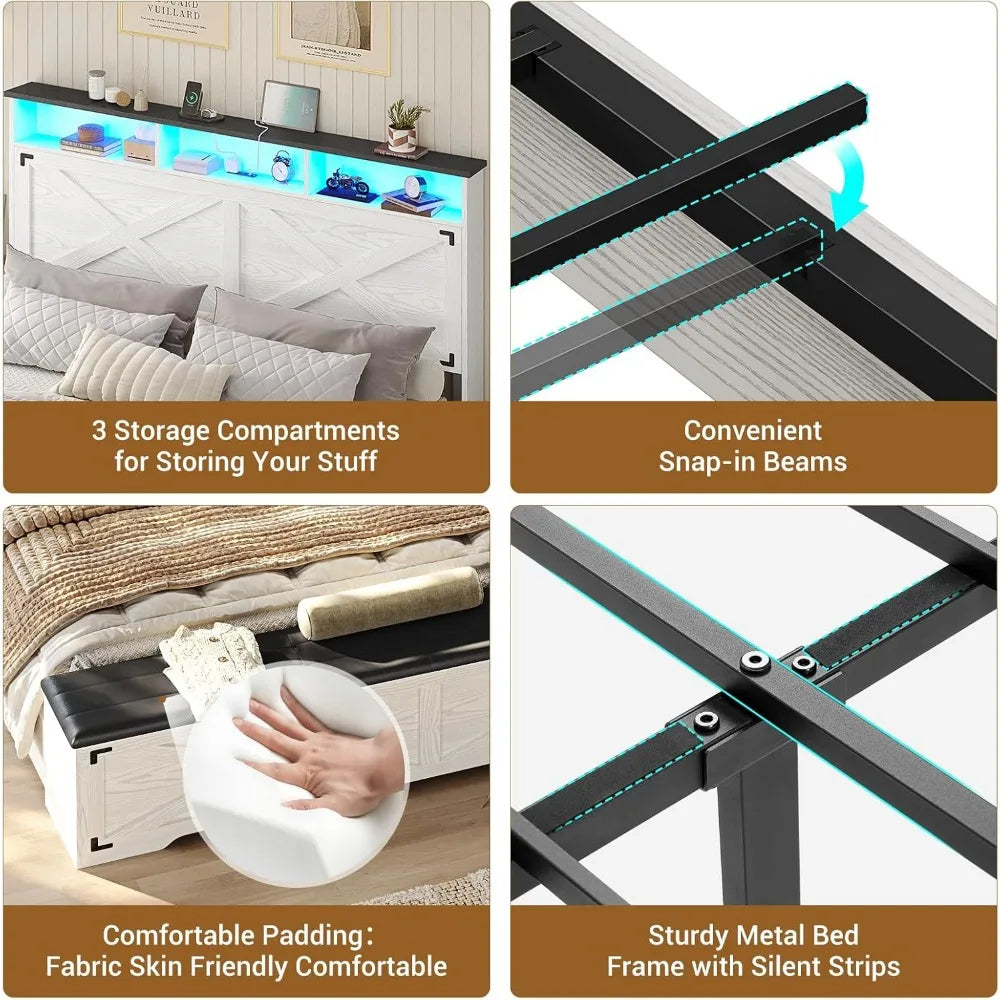Hasuit Bed Frame With Storage Ottoman And Charging Station