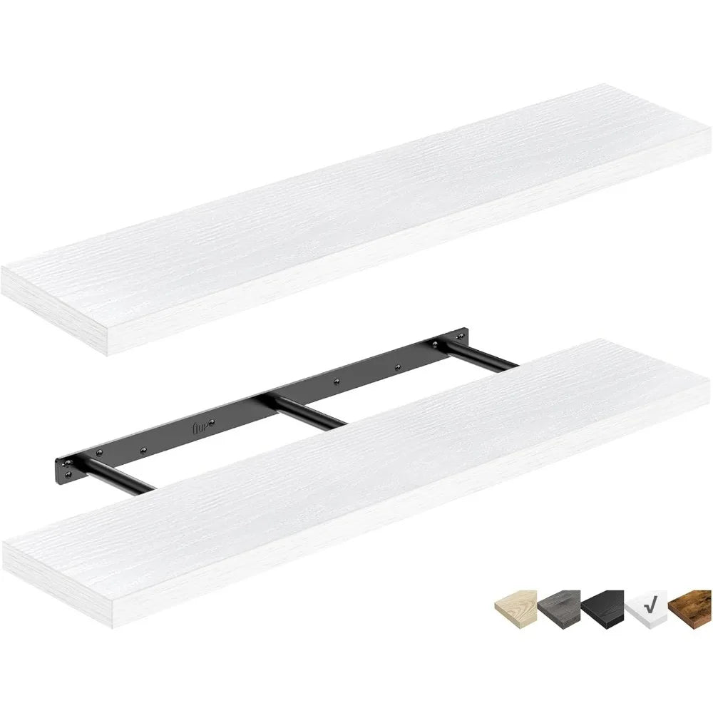Extra Long Bathroom Shelves 48 Inch White MDF Two Pack