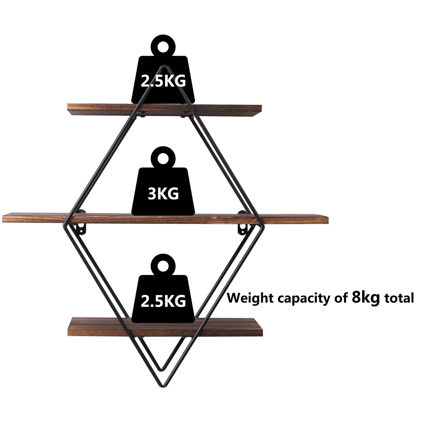 Wooden Wall Mounted Floating Shelves Three Tier Kitchen