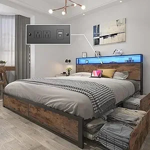 Lifezone Queen Bed Frame With 2 Tier Storage Headboard