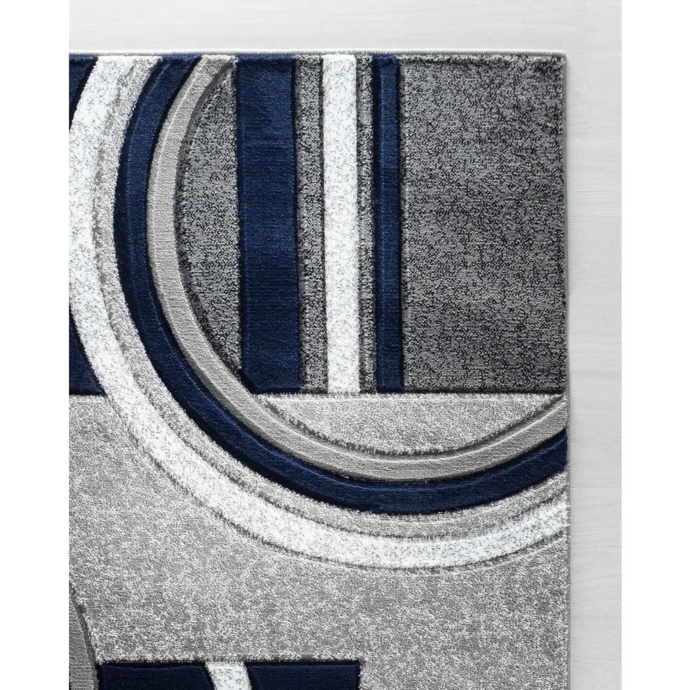 Navy Modern Area Rug Soft Hand Carved Contemporary Rug