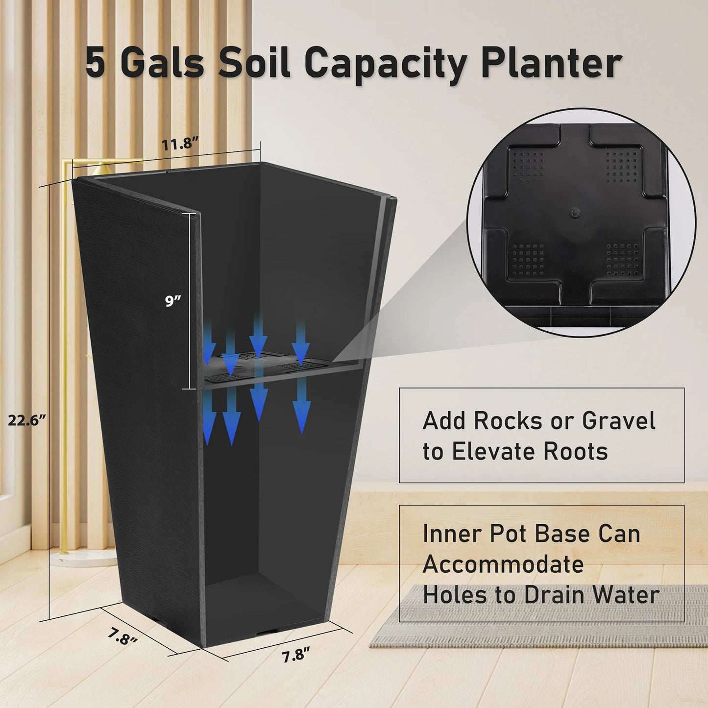 Twenty Two Point Six Inch Square Plastic Plant Pots