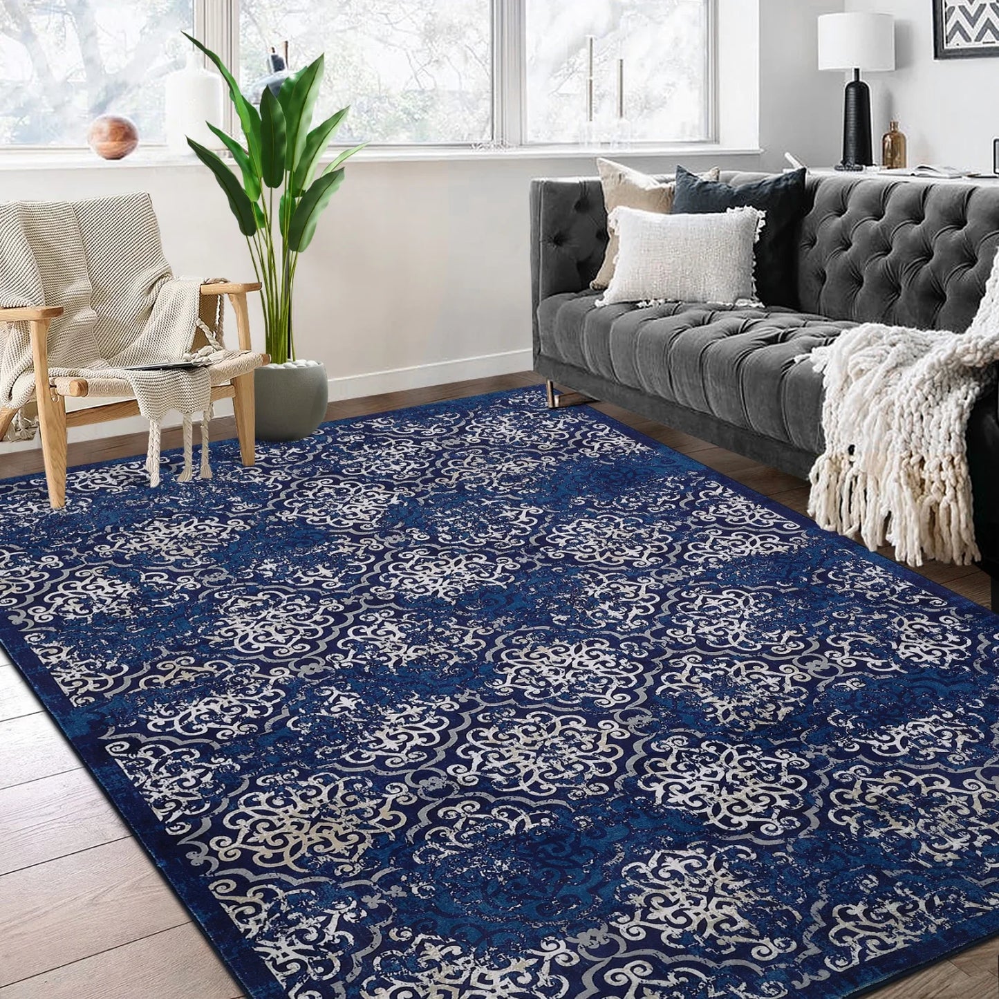 HiMISS Washable Living Room Rug Soft Floral Carpet For Home