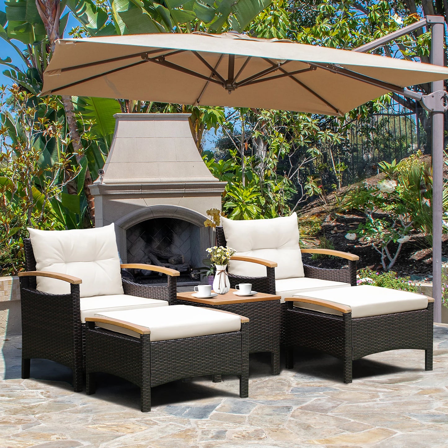 5 Piece Patio Rattan Furniture Set for Ultimate Outdoor Comfort