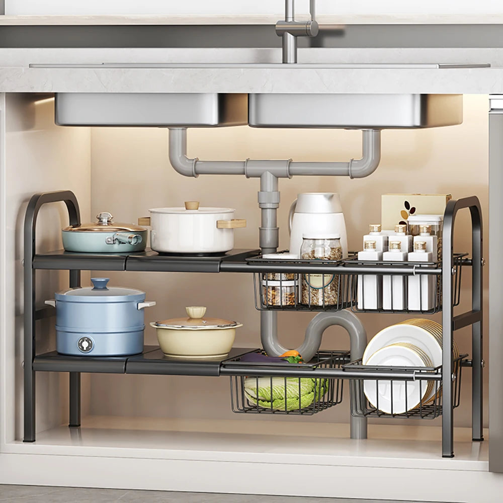 Expandable Under Sink Organizer With Removable Baskets
