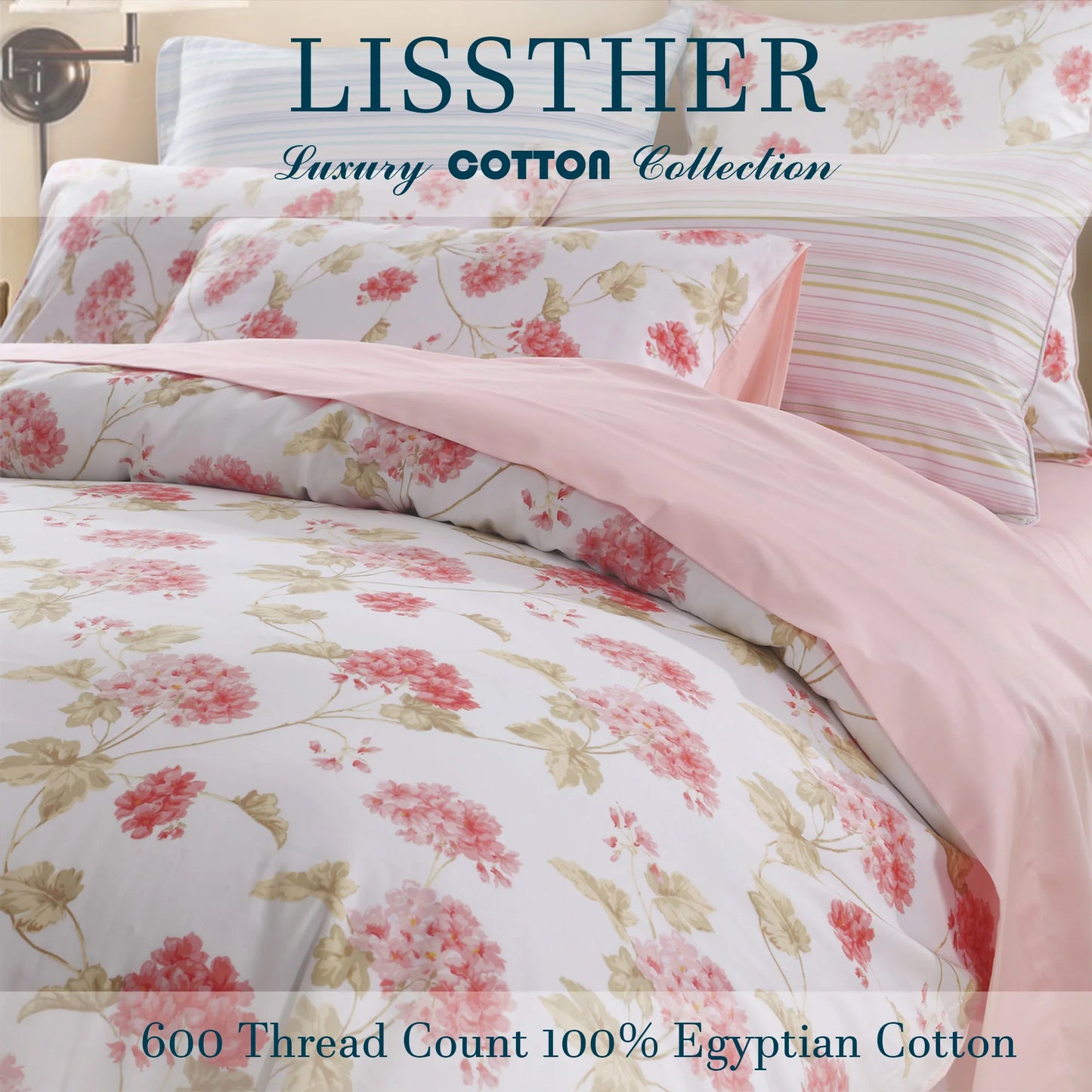 600TC Egyptian Cotton Duvet Cover Set Soft Floral Design