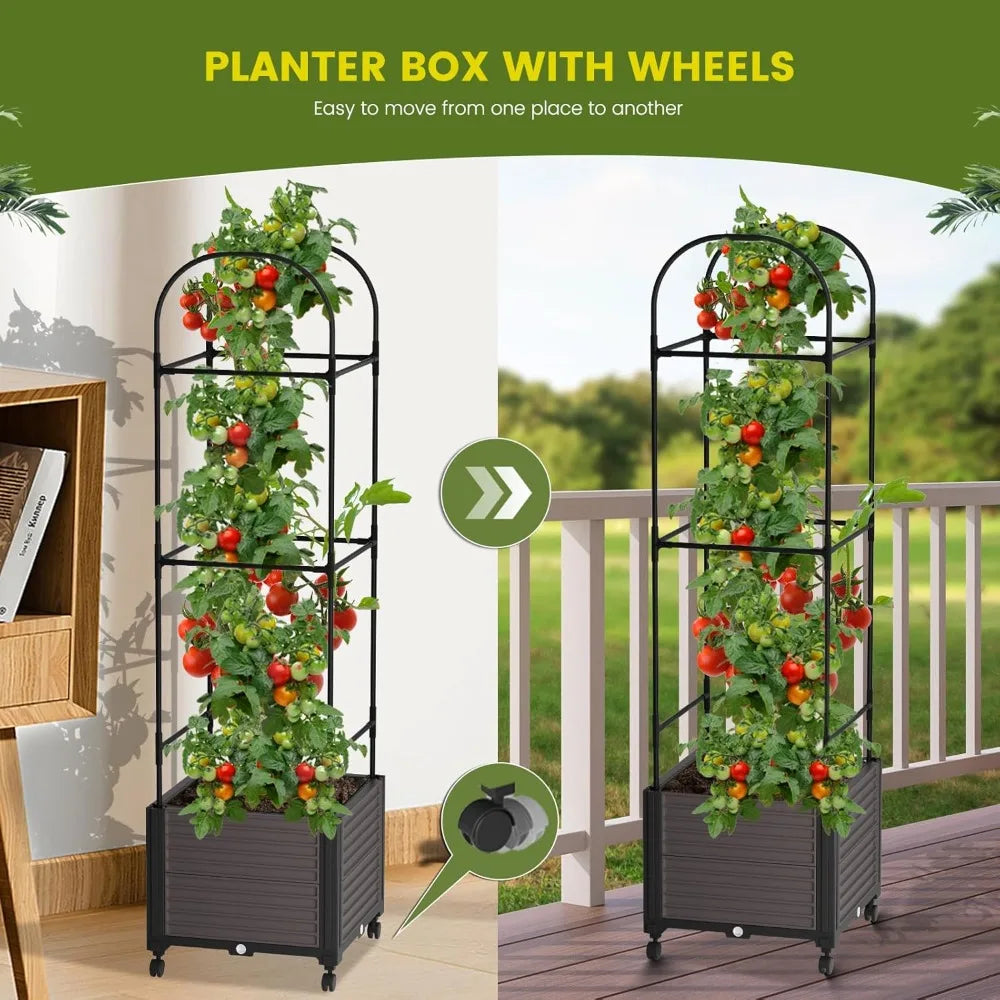 Raised Garden Bed Planter Box with Self-Watering Trellis