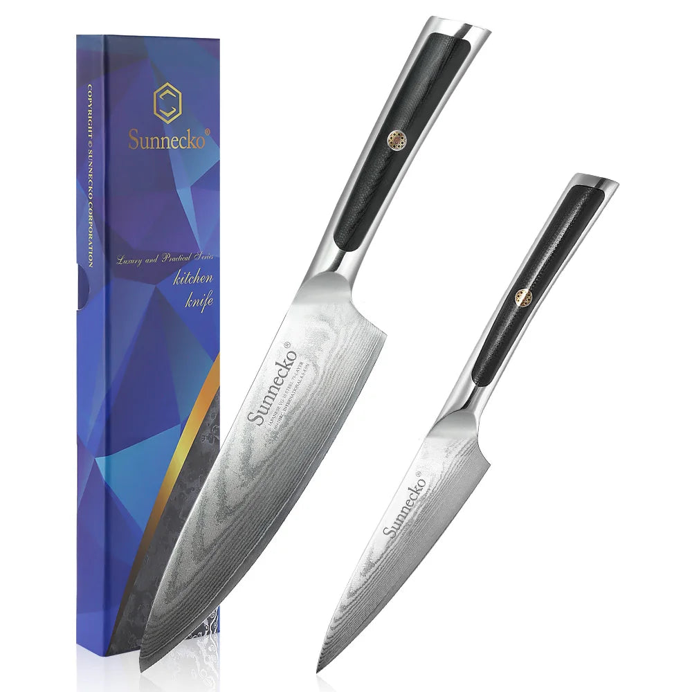 Sunnecko Damascus Chef Knife Set VG10 73 Layer Blades