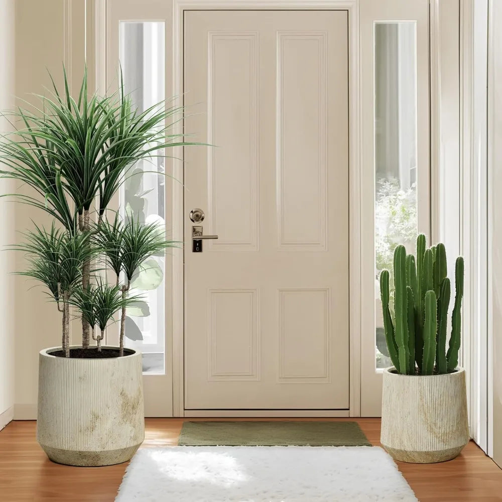 LuxenHome Round Planters 2 Indoor Plant Pots Drainage Hole