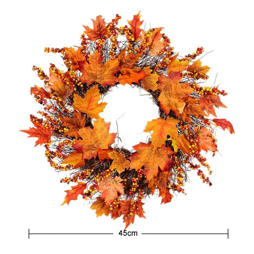 Artificial Maple Leaf Garland With Berries Wreath Xmas Decor